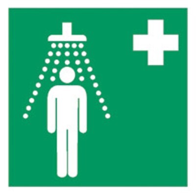 Señales de primeros auxilios y rescate según ISO 7010 Película adhesiva, Ducha de emergencia corporal, 200 x 200 mm, 1 pieza