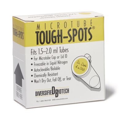 Etiquetas Tough Spots en rollo redondas, amarillas, 12,7 mm, Gesch. para viales de 1,5/2 ml, 1 rollo