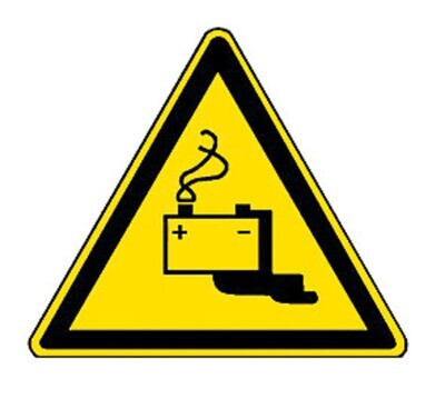 Warning symbol according to ISO 7010 Individual label, Danger due to batteries, Side length 100 mm, 1 piece