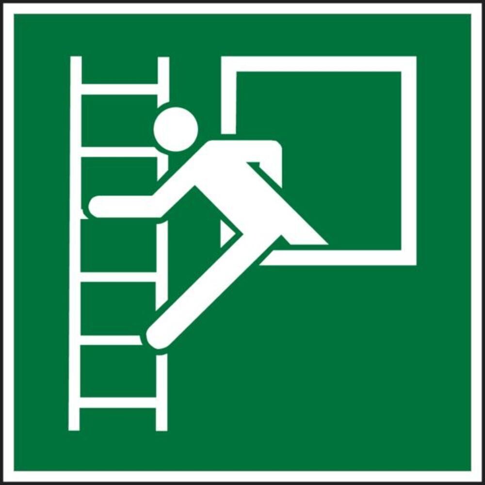 Segnaletica di pronto soccorso e salvataggio secondo ISO 7010 Pellicola adesiva, lunga fotoluminescente, Uscita di sicurezza con scala di fuga, 200 x 200 mm, 1 pezzo
