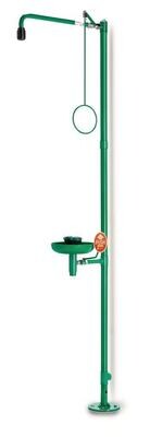 Combination emergency shower for floor mounting Splash shower with eye shower with collection tray, 1 piece