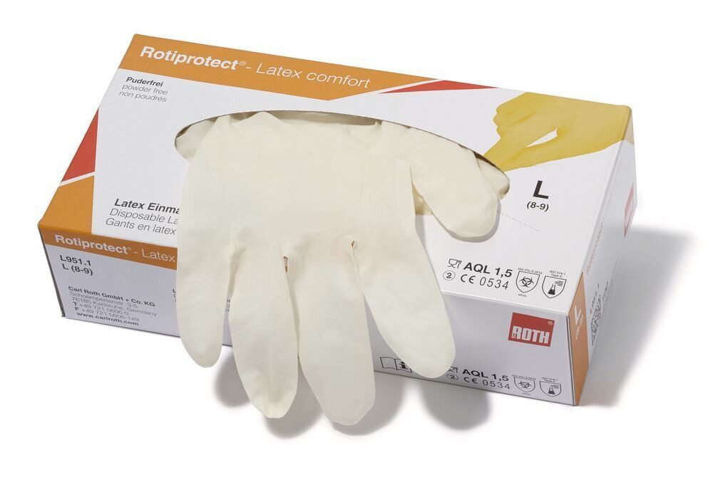 Disposable gloves ROTIPROTECT® Latex comfort, Size, L (8-9), 100 Pieces