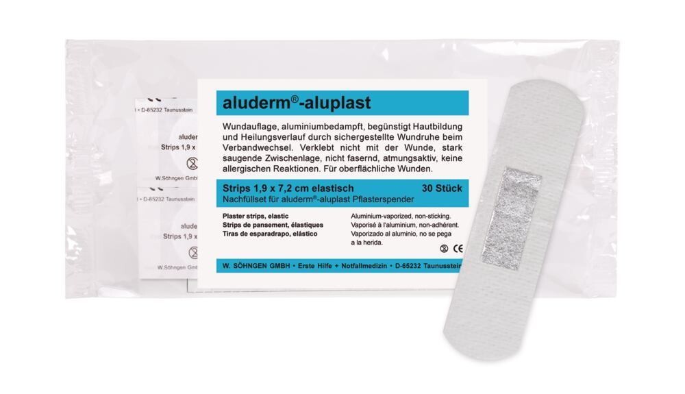 Refill pack of aluderm® plaster, Strip 72 x 19 mm, 30 pieces
