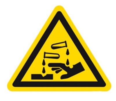 Warning symbol according to ISO 7010 on the sheet, Corrosive substances, Side length 50 mm, 1 piece