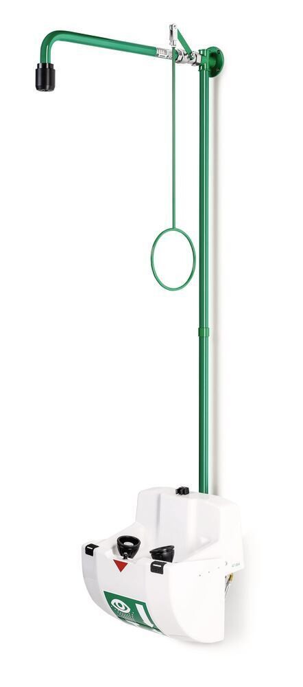 Combination emergency shower Eye shower with collection tray and cover, 1 piece