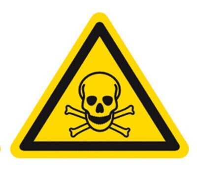 Symbole d&#39;avertissement selon ISO 7010 Étiquette individuelle, Substances toxiques, Longueur de côté 200 mm, 1 pièce