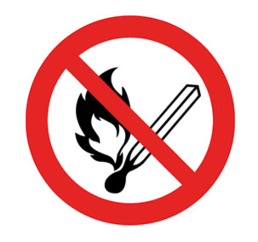 Prohibition signs in accordance with ISO 7010 Adhesive foil, Fire, open light and smoking prohibited, 200 mm, 1 piece