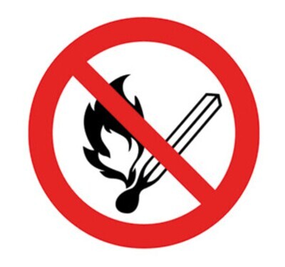 Señales de prohibición según ISO 7010 Lámina adhesiva, Prohibido fuego, luz abierta y fumar, 200 mm, 1 pieza