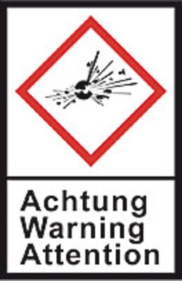 Étiquette substances dangereuses SGH L 40 x L 27 mm, Bombe explosive / Attention, 1 Rouleau