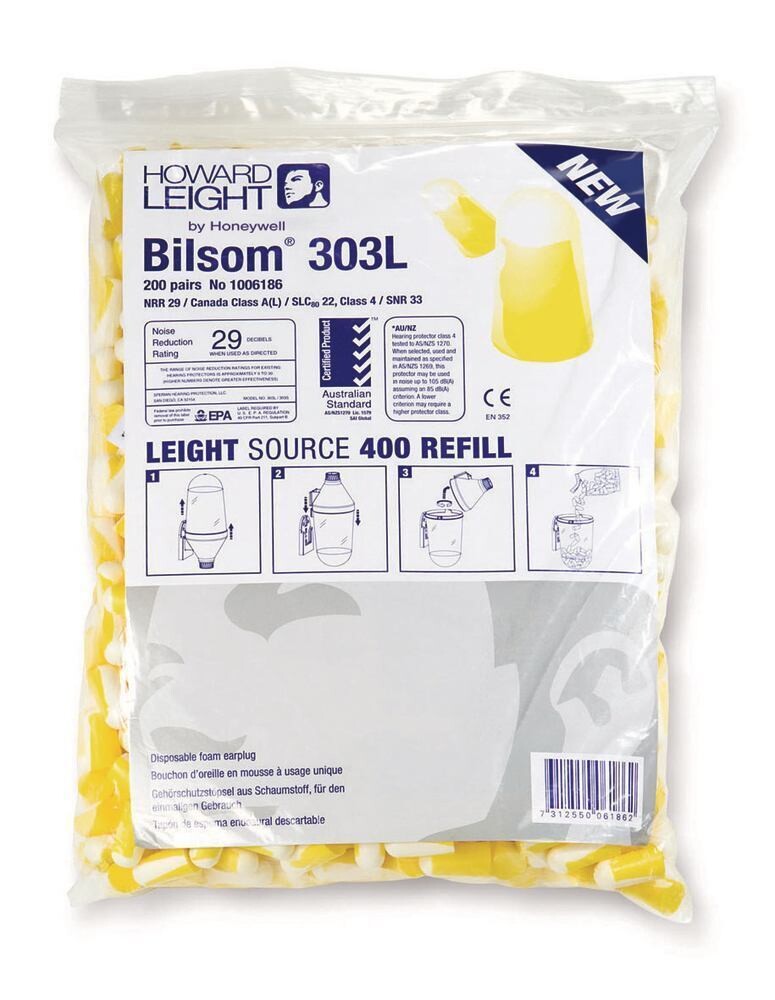 Disposable earplugs Bilsom 303L refill pack for wall dispenser, 200 Pairs