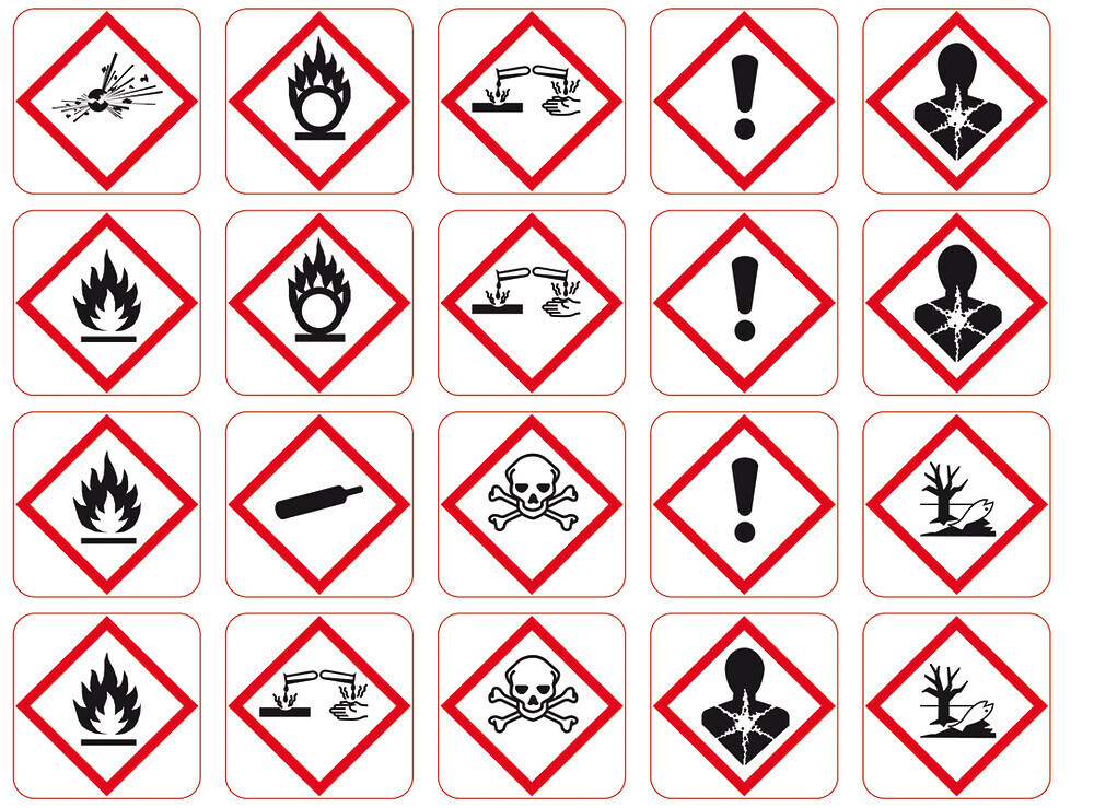 GHS hazard pictogram assortment, Signal words caution/danger, 15 x 27 mm, 25 pieces