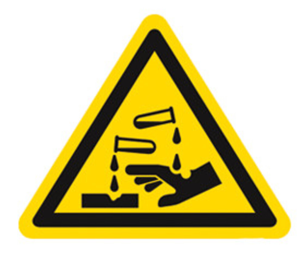 Warning symbol according to ISO 7010 Individual label, Corrosive substances, Side length 200 mm, 1 piece