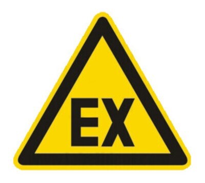 Símbolo de advertencia Etiqueta individual probada en campo, Atmósfera explosiva, Longitud lateral 100 mm, 1 pieza