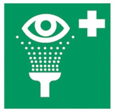 First aid and rescue signs according to ISO 7010 Adhesive film, long photoluminescent, Eyewash device, 200 x 200 mm, 1 piece