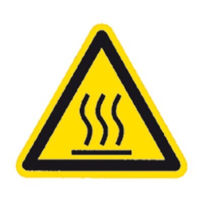 Simbolo di avvertenza secondo ISO 7010 Etichetta individuale, Superficie calda, Lunghezza lato 200 mm, 1 pezzo
