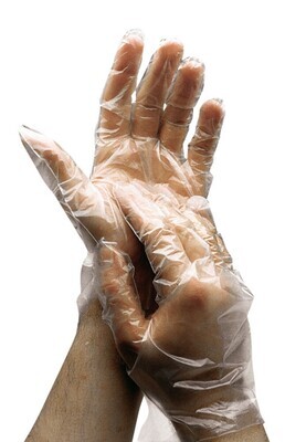 Disposable gloves PE stretch quality, Women&#39;s size (6–7), 100 Pieces