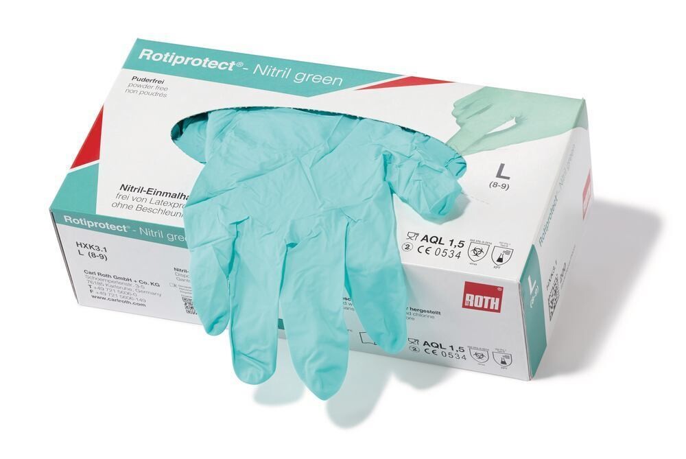 Gants jetables ROTIPROTECT® -Nitrile vert, Taille, L (8-9), 200 Pièces