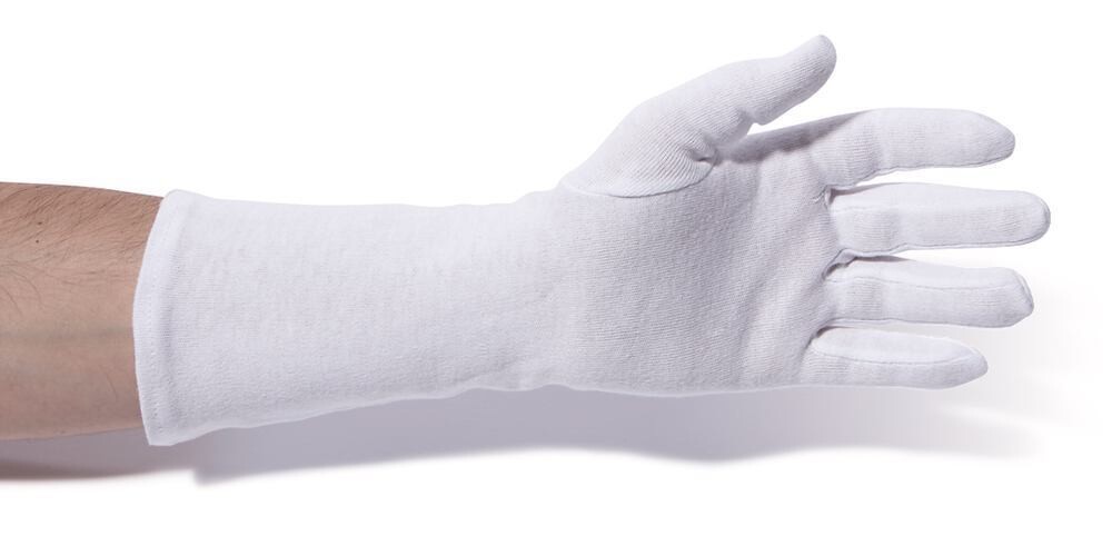Cotton gloves medium-heavy quality extra long approx. 35 cm, Size, 8, 6 Pair