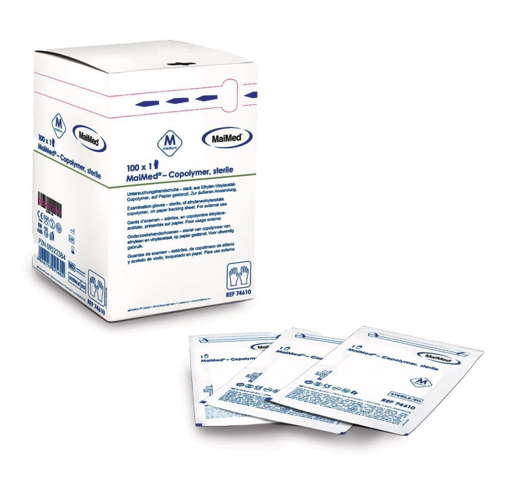 Guantes Desechables MaiMed® Copolímero Estéril, Talla, L, 100 Piezas