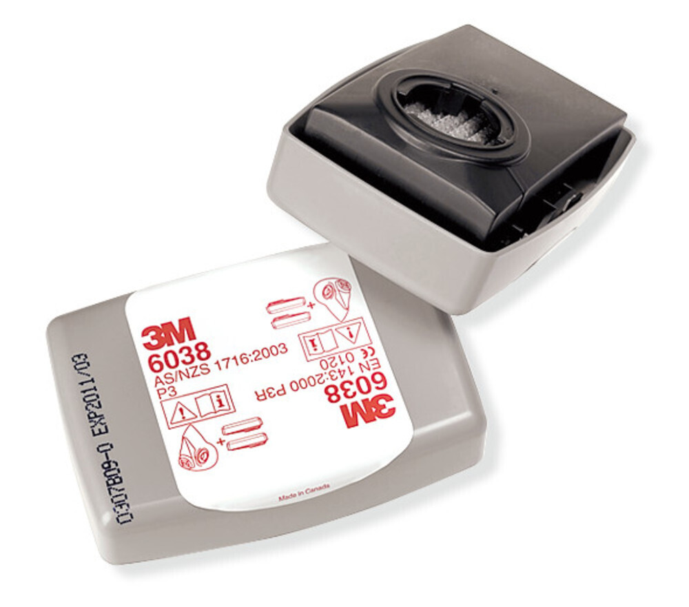 Particle filter in plastic housing, P3 R with activated carbon, 6038, 8 pieces