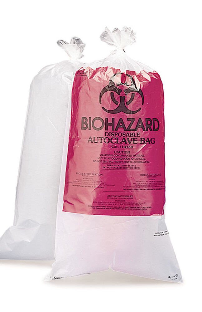 Sacs jetables BIOHAZARD avec champ indicateur, 11,5 l, 300 x 610 mm, 100 pièces