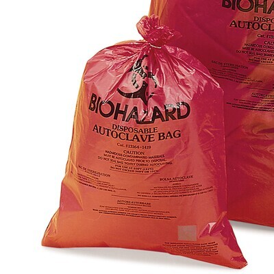 Bolsas de eliminación BIOHAZARD con campo indicador, extra fuertes, 189,3 l, 940 x 1220 mm, 100 unidades