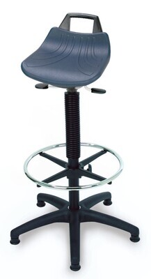 Taburete y bipedestador, alto, Asiento PU, azul, deslizador+anillo reposapiés 1ud
