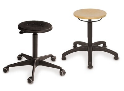 Stool with ring control, castors, PU, black, seat height 430-620 mm 1 Piece