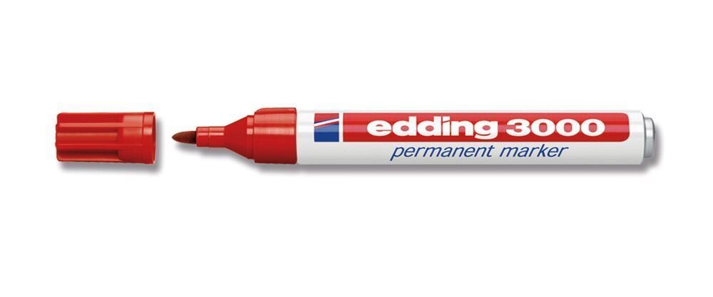 Permanent marker, edding®, 3000, red, round tip, 1.5 - 3 mm 10 pcs
