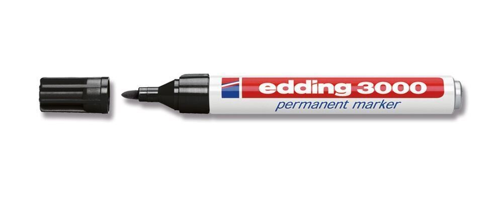 Permanent marker, edding®, 3000, black, round tip, 1.5 - 3 mm 10 pcs