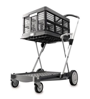 Chariot de transport CLAX®, gris, L 470/550 x P 670/890 x H 170/1030 mm, avec 1 x caisse de transport CLAX® 1 pièce