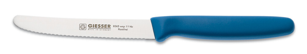 Knife, handle light blue, serrated, blade length 110 mm, total length 220 mm 1 Piece