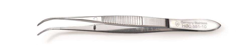 Micro tweezers grooved curved, 105 mm 1 piece