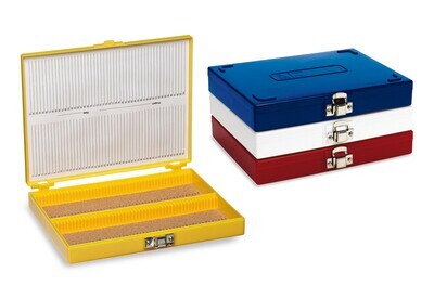 Cajas para portaobjetos de microscopio ROTILABO® Tapa abatible, blanca 1 pieza