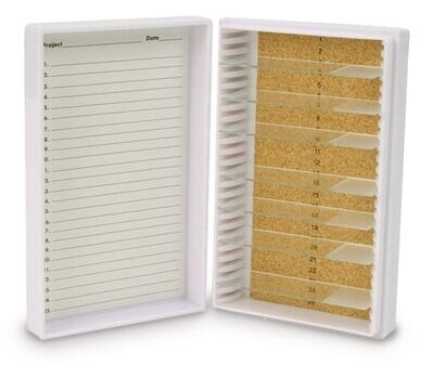 Cajas para portaobjetos de microscopio ROTILABO® Tapa abatible, Número de espacios necesarios, 25, blanco 1 pieza
