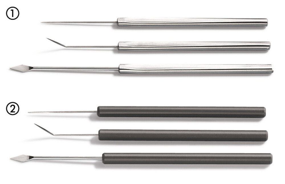 Dissecting needles Wooden handle, curved 10 pcs