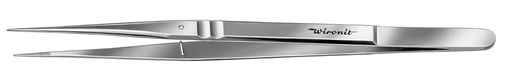 Tweezers with guide pin straight, tips inside ribbed 1 piece