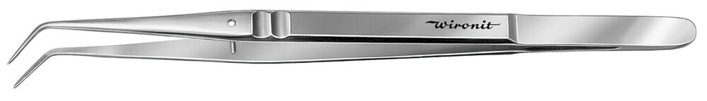 Tweezers with guide pin angular, tips smooth 1 piece
