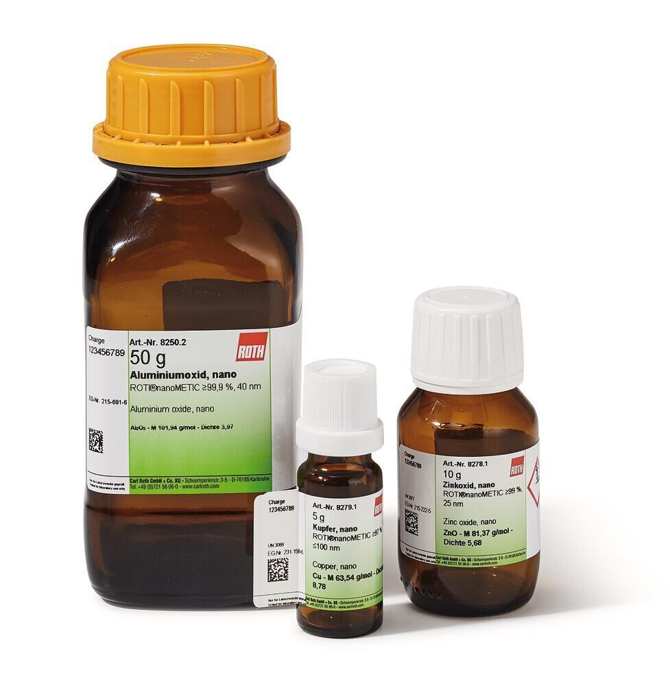 Aluminum oxide, nano, ROTI®nanoMETIC min. 99.9%, 40 nm, 50 g, glass packaging