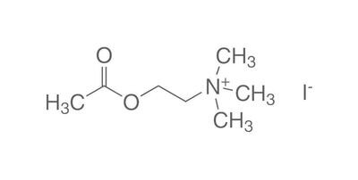 Yoduro de acetilcolina, mínimo 98%, 25 g, envase de plástico.