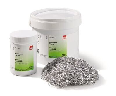 Aluminum wool, approx. 99%, coarse, 100 g, plastic packaging.
