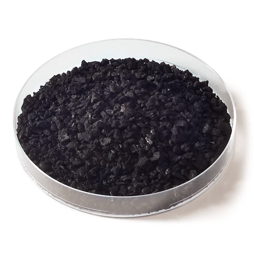 Activated charcoal, 1-3 mm, made of peat, grey, steam-activated, 25 kg, plastic packaging.