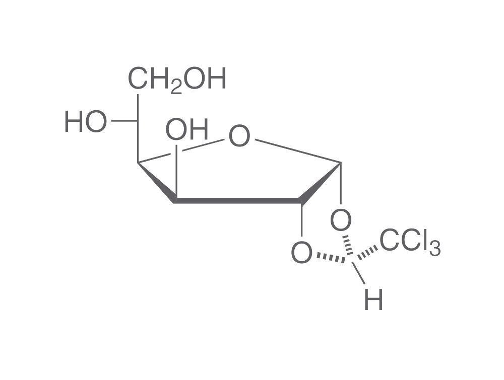alfa-cloralosa, máximo 20 % de anómero beta, 100 g, envase de plástico.