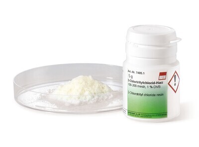 Resina de cloruro de 2-clorotritilo, PEPTIPURE®, malla 100-200, 1% DVB, 25 g, envoltorio de plástico.