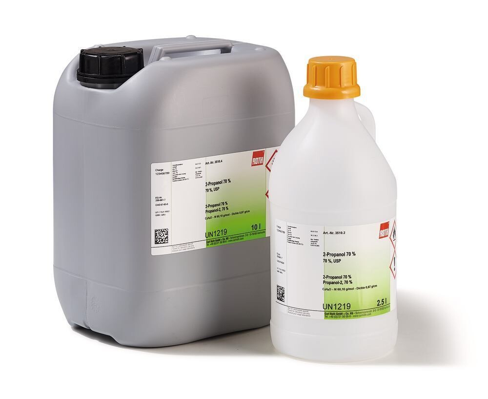 2-Propanol 70%, USP, 10 l, plastic packaging.