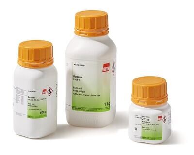 Ácido bórico, mínimo 99,8 %, pa, ACS, ISO, 250 g, envase de plástico.