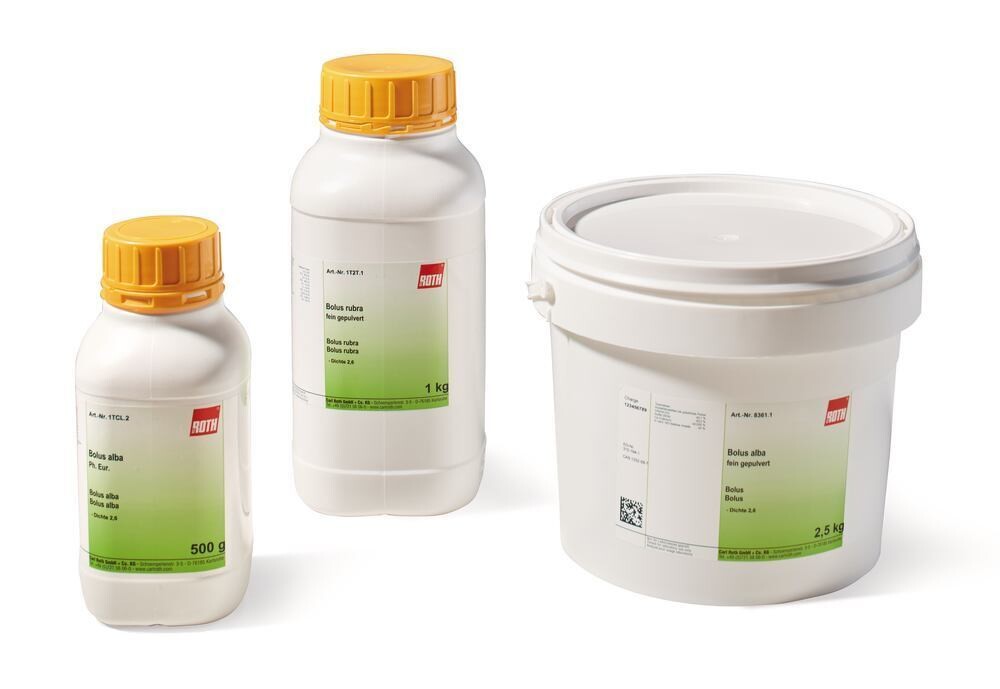 Bolus alba, finely powdered, 2.5 kg, plastic packaging.