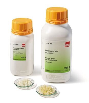 Beeswax yellow, pure, natural, 250 g, plastic packaging.
