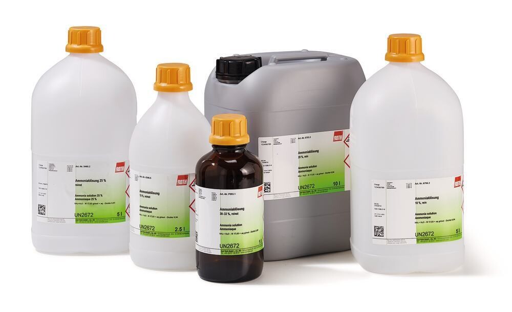 Ammonia solution 15%, extra pure, 5 l, plastic packaging.