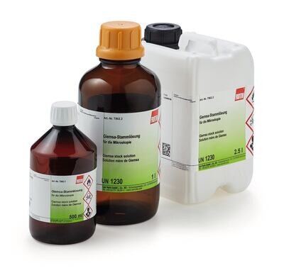 Soluzione madre Giemsa, per microscopia, 2,5 l, confezione in plastica.